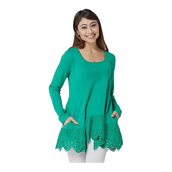 LOGO Lori Goldstein Matilda Eyelet Lace Ruffle Hem Tunic - Picture 2 of 5
